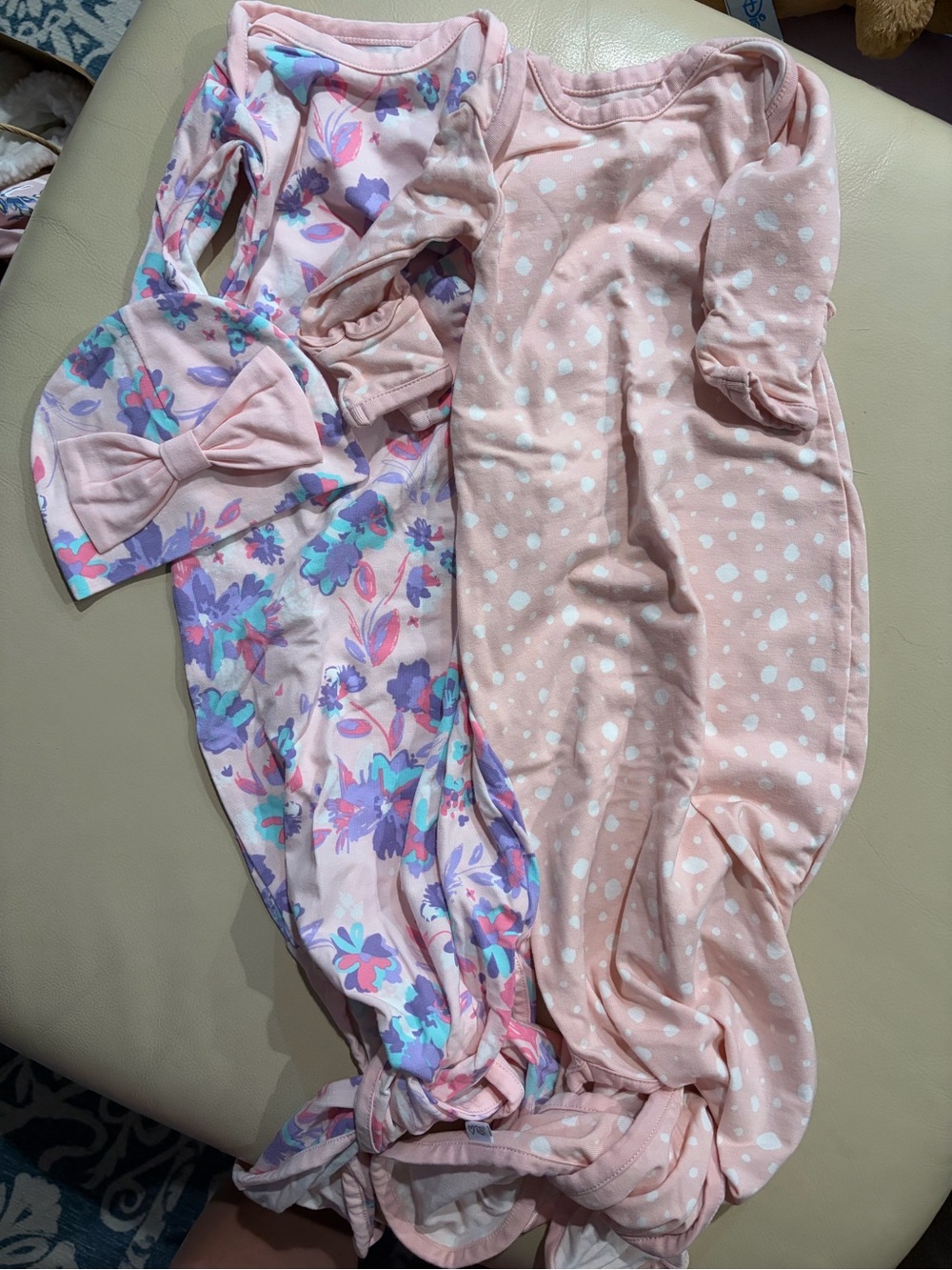 Ruffle Butts Pink Floral & Polka Dot Knotted Baby Sleep Gowns